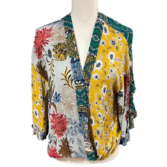 Umgee Floral Boho Kimono Surplice Top SMALL Flowy Fairy Bloomcore Coachella - Picture 1 of 13